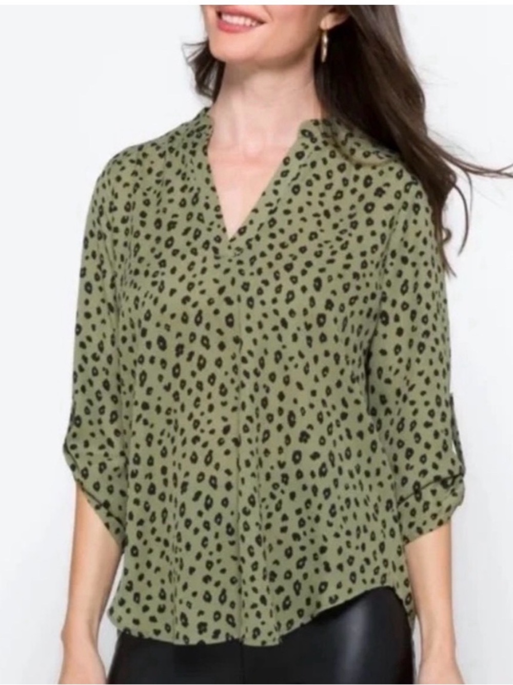NWOT Lush Olive Green Leopard Print V-Neck Tunic